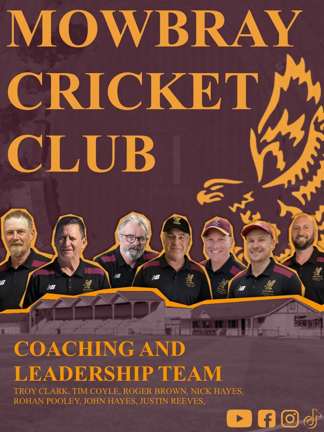 Mowbray Cricket Club coaching and leadership team poster