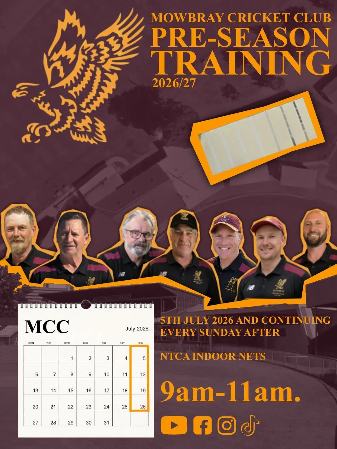 Mowbray Cricket Club pre-season training poster